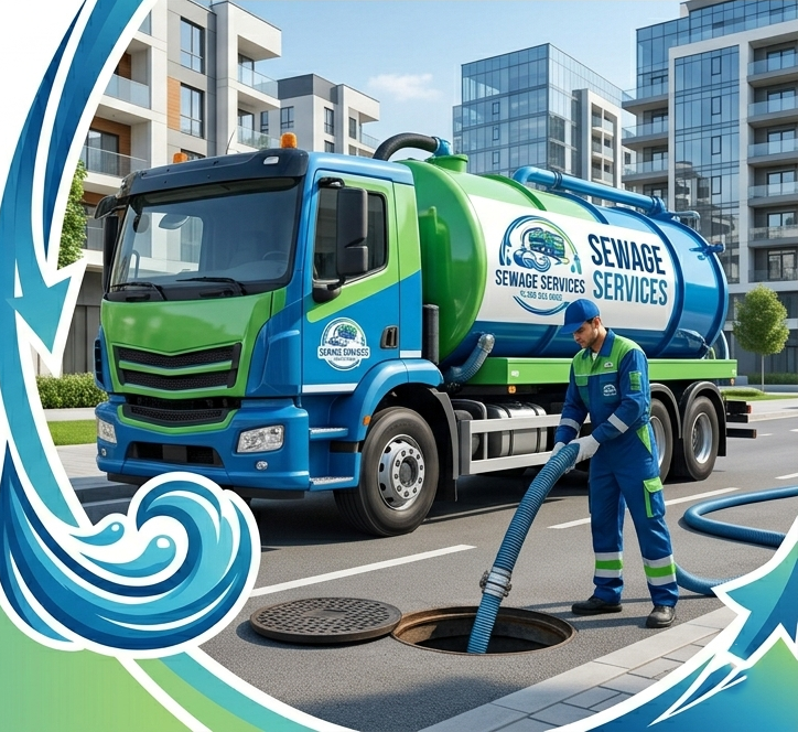 شاحنة صرف صحي وعامل